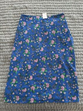 J. Crew Blue Midi Skirt with Pink Floral Print